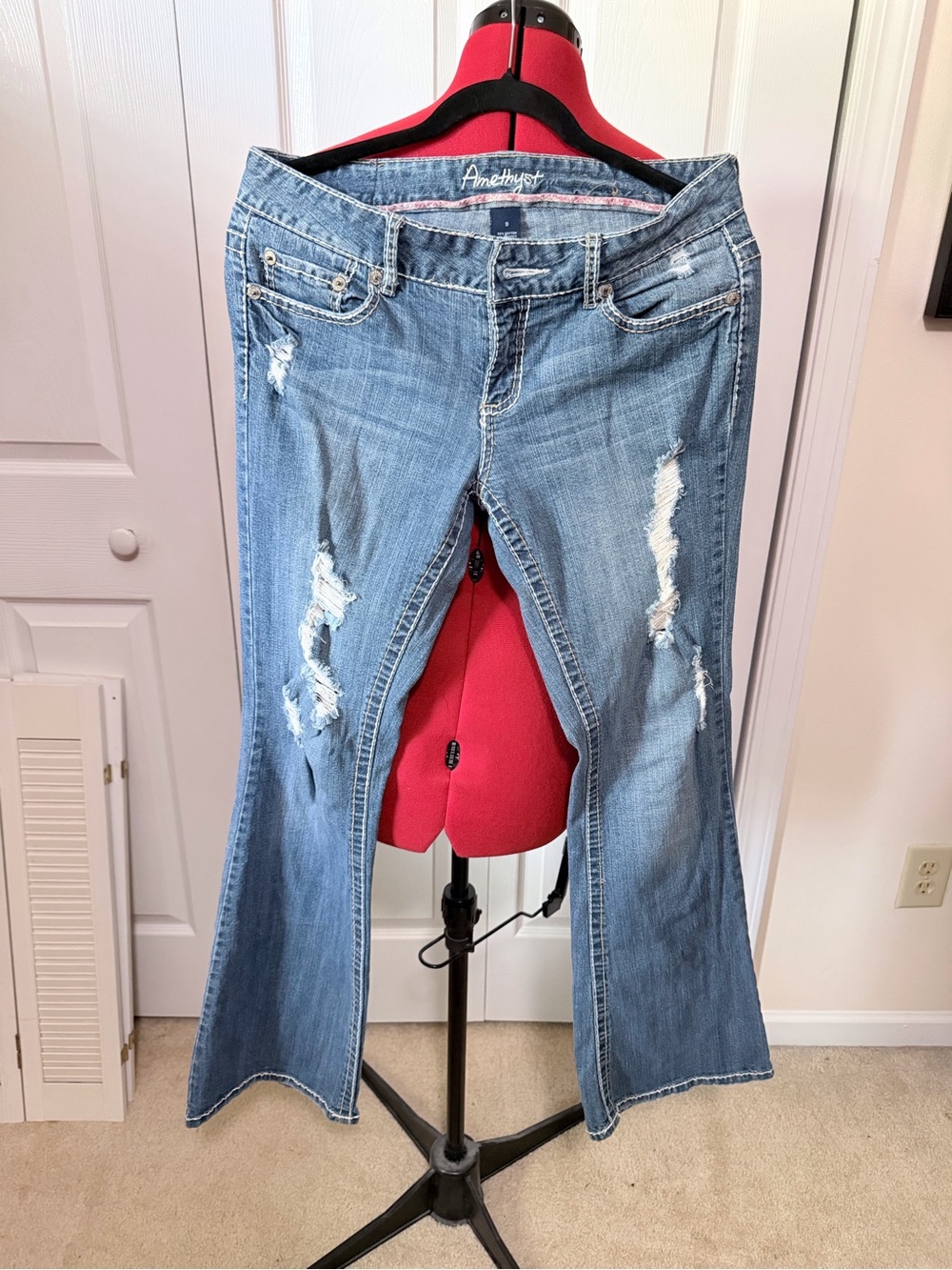 Amethyst Jeans Light Blue Ripped Flare Jeans